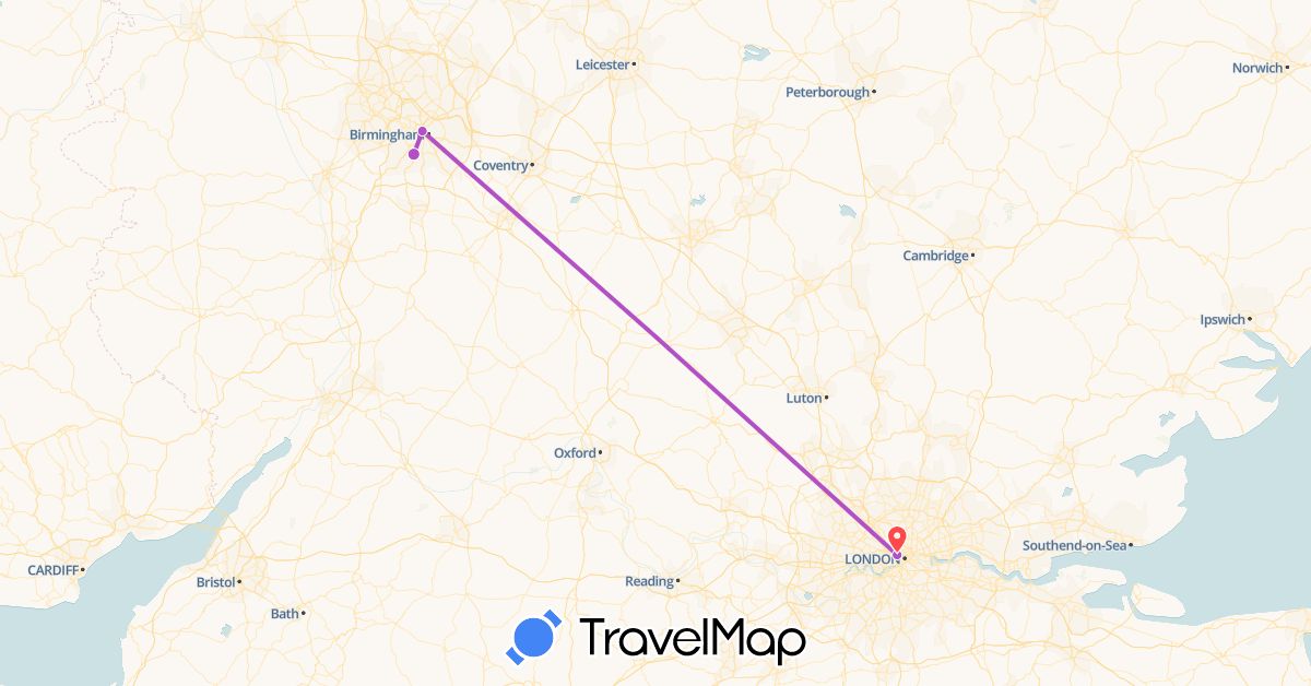 TravelMap itinerary: train, hiking in United Kingdom (Europe)